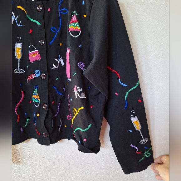 Vintage Michael Simon Embroidered Party Celebration Cardigan. Womens size L - Picture 3 of 6